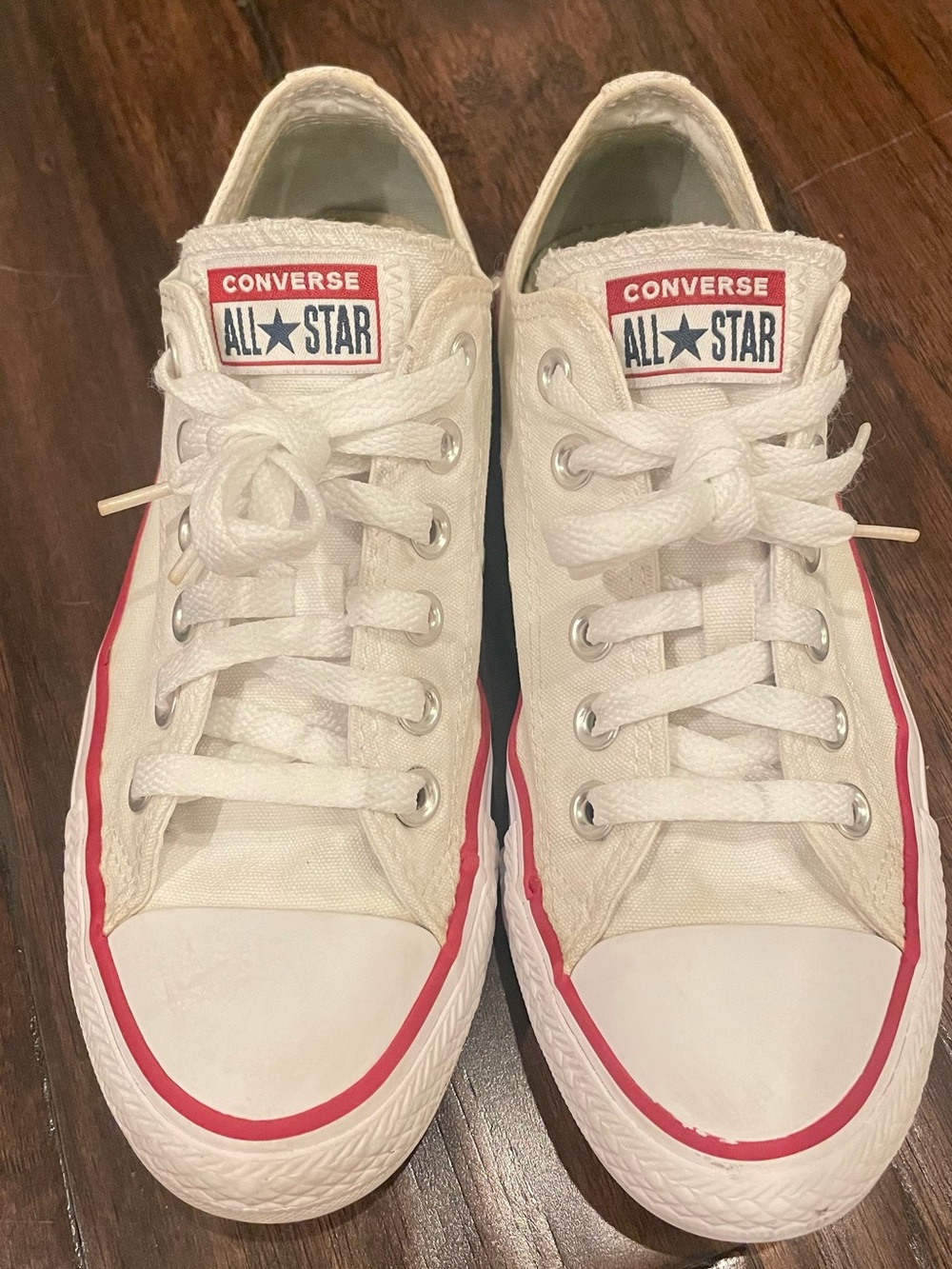 Converse Women Kids Low Top Sneakers in White with Red Trim